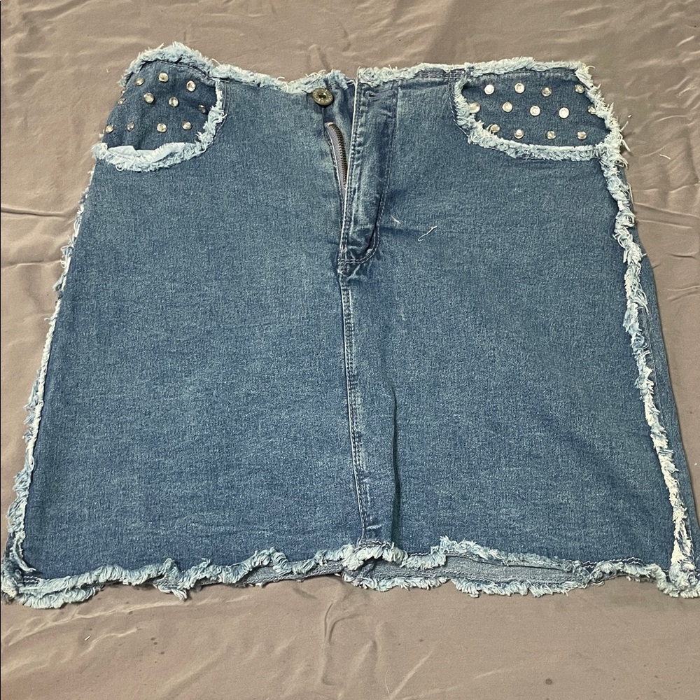 Desire Collection Blue Frayed Denim Mini Skirt